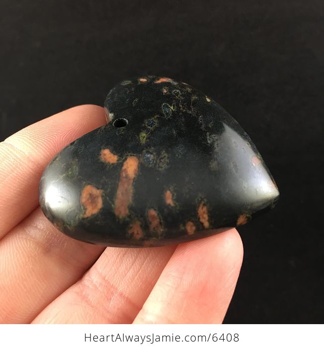 Heart Shaped Black Plum Blossom Jasper Stone Jewelry Pendant - #K5sInm9jKdI-4