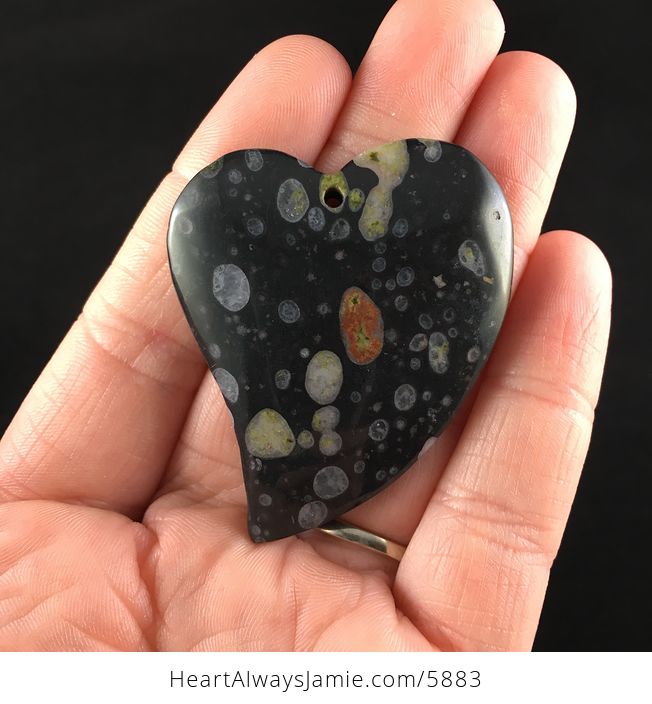 Heart Shaped Black Plum Blossom Jasper Stone Jewelry Pendant - #hQmg32FwlGA-1