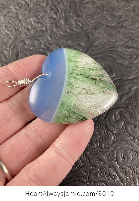 Heart Shaped Blue and Green Druzy Agate Stone Jewelry Pendant - #8iacyGSUxEU-4