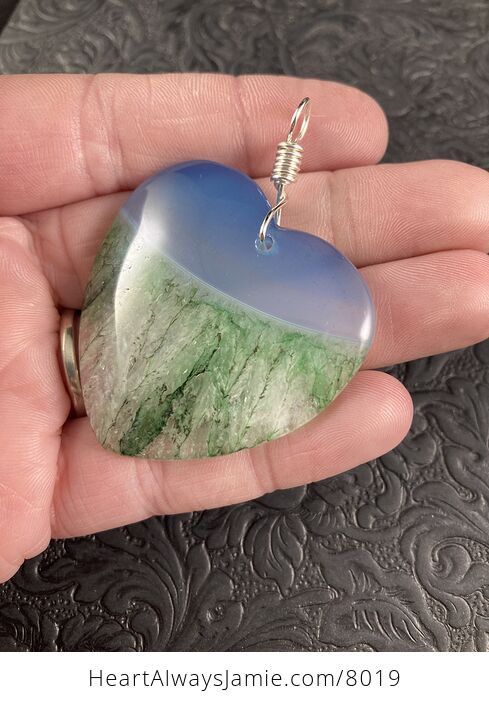 Heart Shaped Blue and Green Druzy Agate Stone Jewelry Pendant - #8iacyGSUxEU-3
