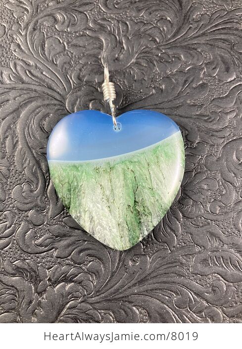 Heart Shaped Blue and Green Druzy Agate Stone Jewelry Pendant - #8iacyGSUxEU-1
