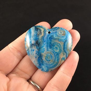 Heart Shaped Blue and Orange Crazy Lace Agate Stone Jewelry Pendant #9SvFOntLbuo