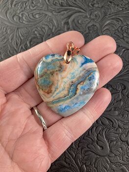 Heart Shaped Blue Crazy Lace Agate Stone Jewelry Pendant #1Qw5Hx2UJEU