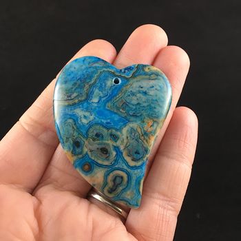 Heart Shaped Blue Crazy Lace Agate Stone Jewelry Pendant #4R3BE6QwVAY