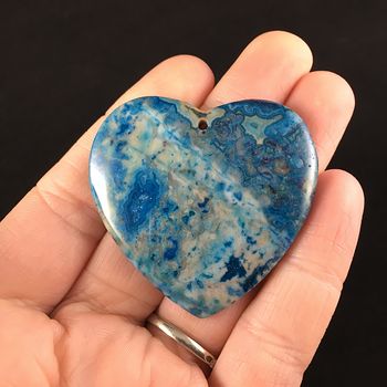 Heart Shaped Blue Crazy Lace Agate Stone Jewelry Pendant #EFB5T9st8bg