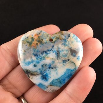 Heart Shaped Blue Crazy Lace Agate Stone Jewelry Pendant #OAQF04ZhZyU