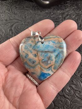 Heart Shaped Blue Crazy Lace Agate Stone Jewelry Pendant #UKeoksDZMrY