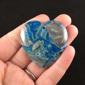 Heart Shaped Blue Crazy Lace Agate Stone Jewelry Pendant #ZxPXmIcG91w