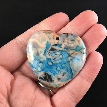 Heart Shaped Blue Crazy Lace Agate Stone Jewelry Pendant #daPws1qwuDs