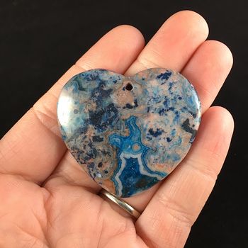 Heart Shaped Blue Crazy Lace Agate Stone Jewelry Pendant #igGCUSng6aI