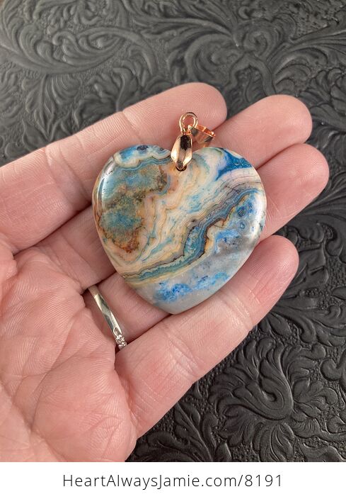 Heart Shaped Blue Crazy Lace Agate Stone Jewelry Pendant - #1Qw5Hx2UJEU-1