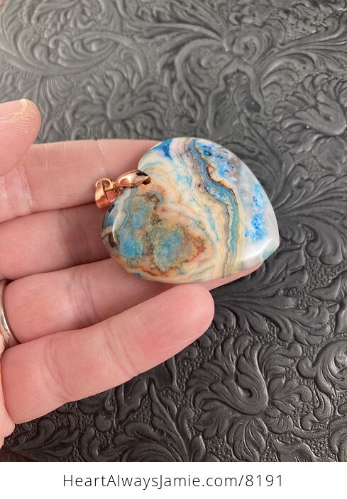 Heart Shaped Blue Crazy Lace Agate Stone Jewelry Pendant - #1Qw5Hx2UJEU-5