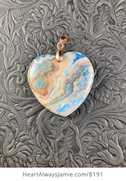 Heart Shaped Blue Crazy Lace Agate Stone Jewelry Pendant - #1Qw5Hx2UJEU-2