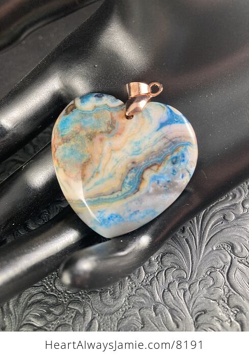 Heart Shaped Blue Crazy Lace Agate Stone Jewelry Pendant - #1Qw5Hx2UJEU-6