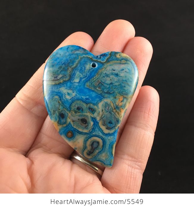 Heart Shaped Blue Crazy Lace Agate Stone Jewelry Pendant - #4R3BE6QwVAY-1