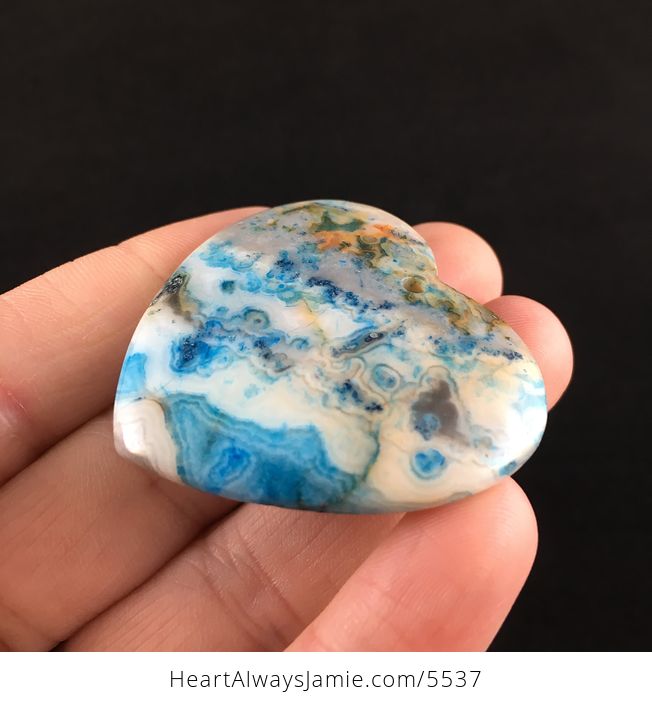 Heart Shaped Blue Crazy Lace Agate Stone Jewelry Pendant - #OAQF04ZhZyU-3
