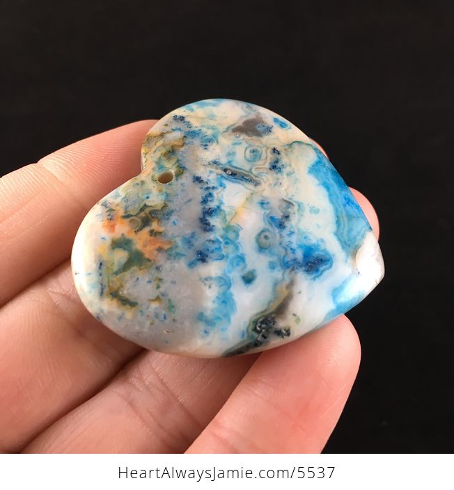 Heart Shaped Blue Crazy Lace Agate Stone Jewelry Pendant - #OAQF04ZhZyU-4
