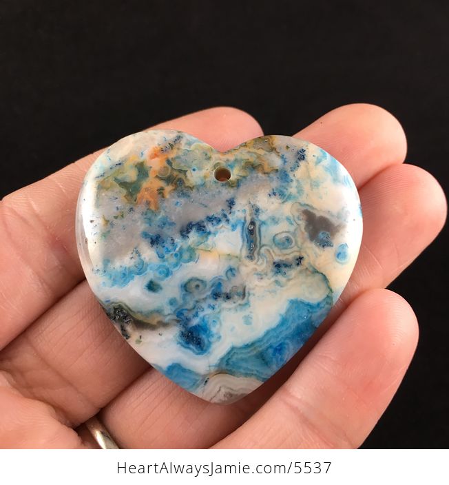 Heart Shaped Blue Crazy Lace Agate Stone Jewelry Pendant - #OAQF04ZhZyU-1