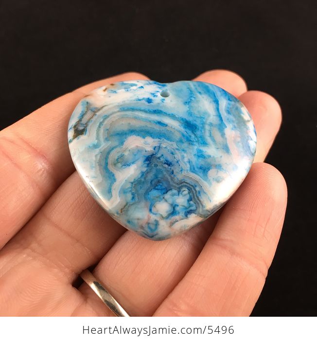 Heart Shaped Blue Crazy Lace Agate Stone Jewelry Pendant - #RT2YlmuTUZo-2