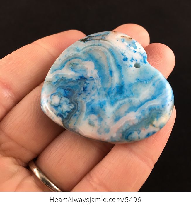 Heart Shaped Blue Crazy Lace Agate Stone Jewelry Pendant - #RT2YlmuTUZo-3