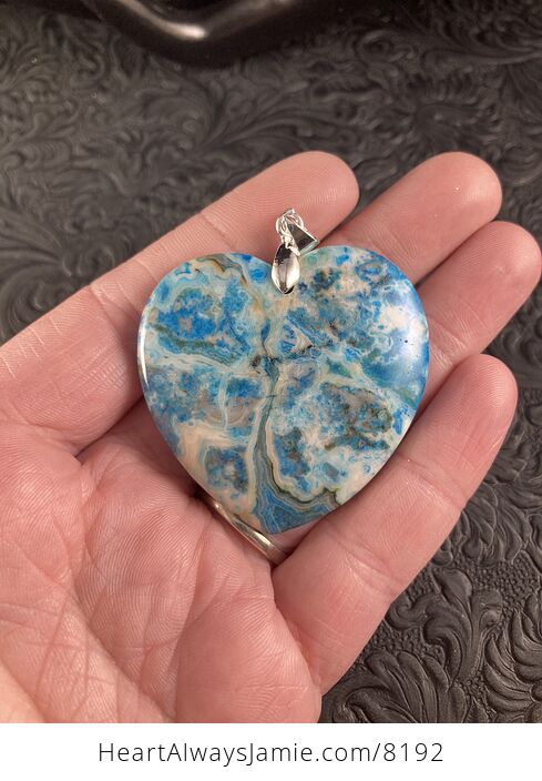 Heart Shaped Blue Crazy Lace Agate Stone Jewelry Pendant - #WlZMZGCWLEs-2