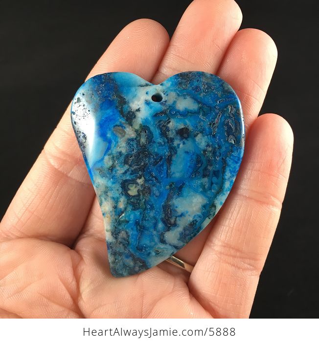 Heart Shaped Blue Crazy Lace Agate Stone Jewelry Pendant - #XX5KPg6oP5o-1
