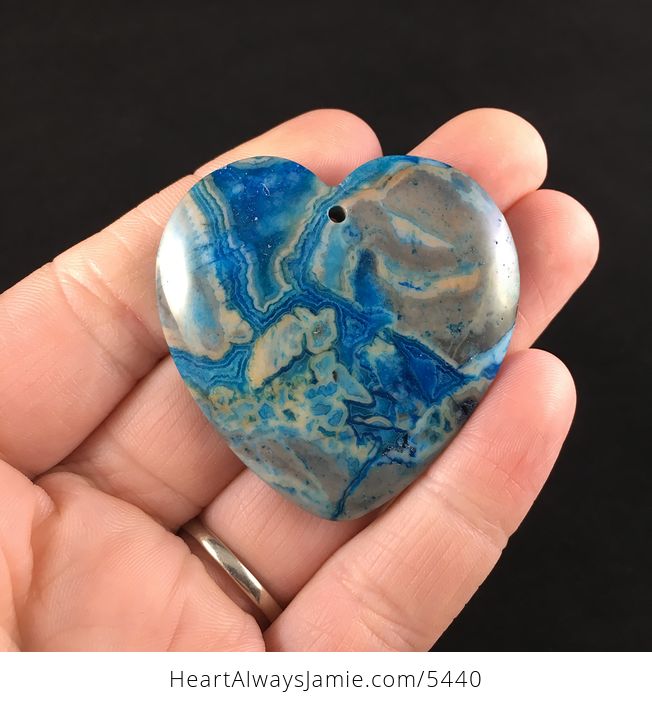 Heart Shaped Blue Crazy Lace Agate Stone Jewelry Pendant - #ZxPXmIcG91w-1