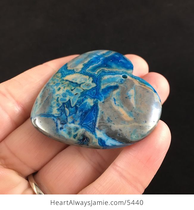 Heart Shaped Blue Crazy Lace Agate Stone Jewelry Pendant - #ZxPXmIcG91w-3