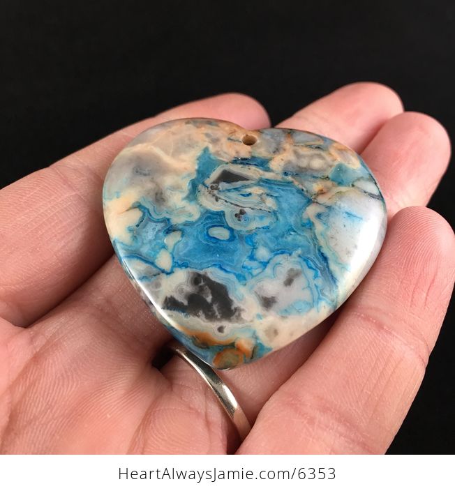 Heart Shaped Blue Crazy Lace Agate Stone Jewelry Pendant - #daPws1qwuDs-2