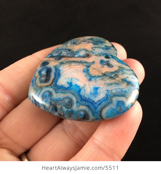 Heart Shaped Blue Crazy Lace Agate Stone Jewelry Pendant - #jWr0dzCoJqM-3