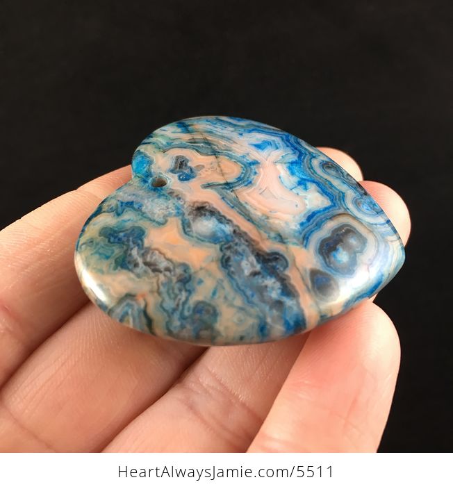 Heart Shaped Blue Crazy Lace Agate Stone Jewelry Pendant - #jWr0dzCoJqM-4