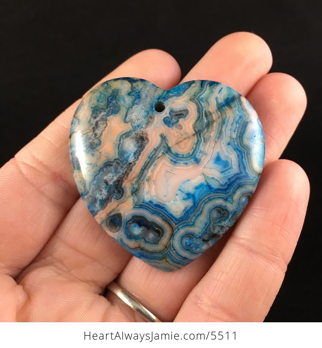 Heart Shaped Blue Crazy Lace Agate Stone Jewelry Pendant - #jWr0dzCoJqM-1