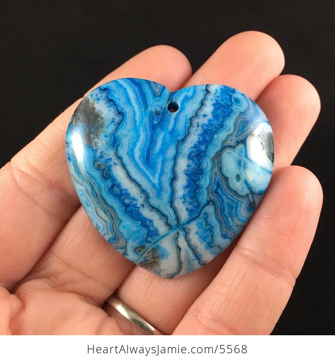 Heart Shaped Blue Crazy Lace Agate Stone Jewelry Pendant - #sMIIvd1xsAU-1