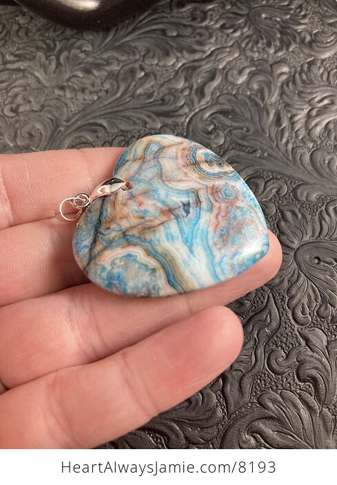 Heart Shaped Blue Crazy Lace Agate Stone Jewelry Pendant - #zjavQQvquSA-5