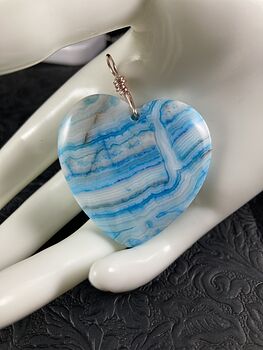 Heart Shaped Blue Crazy Lace Mexican Agate Stone Jewelry Pendant #Ep9QhYcYa68