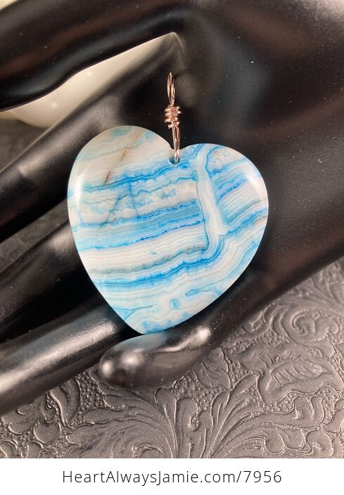 Heart Shaped Blue Crazy Lace Mexican Agate Stone Jewelry Pendant - #Ep9QhYcYa68-7
