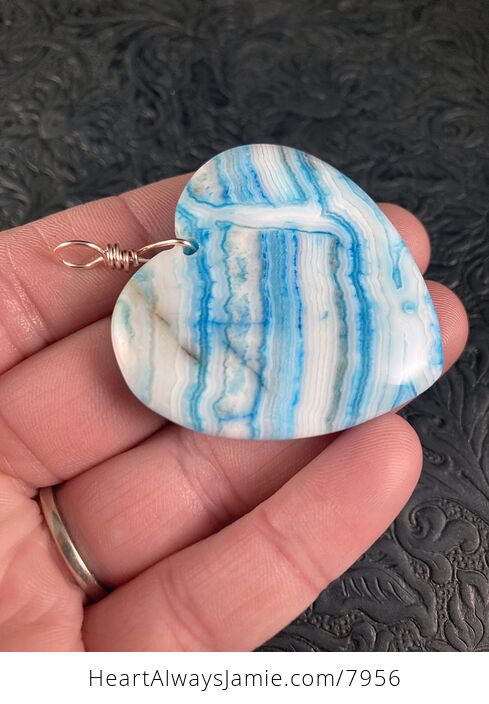 Heart Shaped Blue Crazy Lace Mexican Agate Stone Jewelry Pendant - #Ep9QhYcYa68-4
