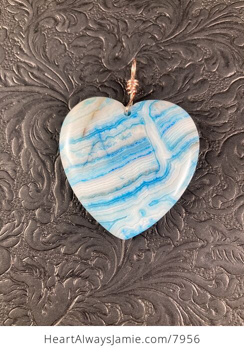 Heart Shaped Blue Crazy Lace Mexican Agate Stone Jewelry Pendant - #Ep9QhYcYa68-5