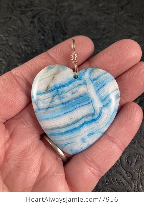 Heart Shaped Blue Crazy Lace Mexican Agate Stone Jewelry Pendant - #Ep9QhYcYa68-2
