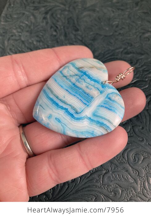 Heart Shaped Blue Crazy Lace Mexican Agate Stone Jewelry Pendant - #Ep9QhYcYa68-3