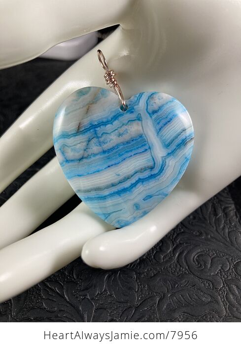 Heart Shaped Blue Crazy Lace Mexican Agate Stone Jewelry Pendant - #Ep9QhYcYa68-1
