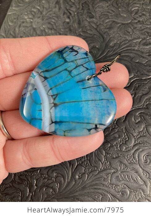 Heart Shaped Blue Dragon Veins Agate Jewelry Pendant - #wGSzujYVcYY-6