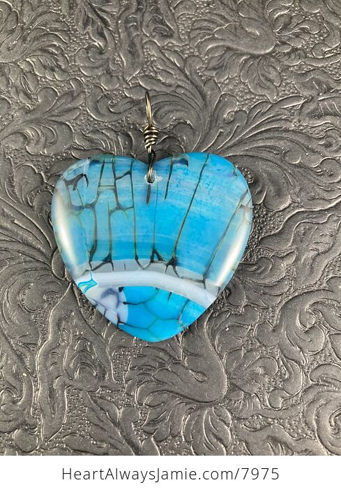 Heart Shaped Blue Dragon Veins Agate Jewelry Pendant - #wGSzujYVcYY-3