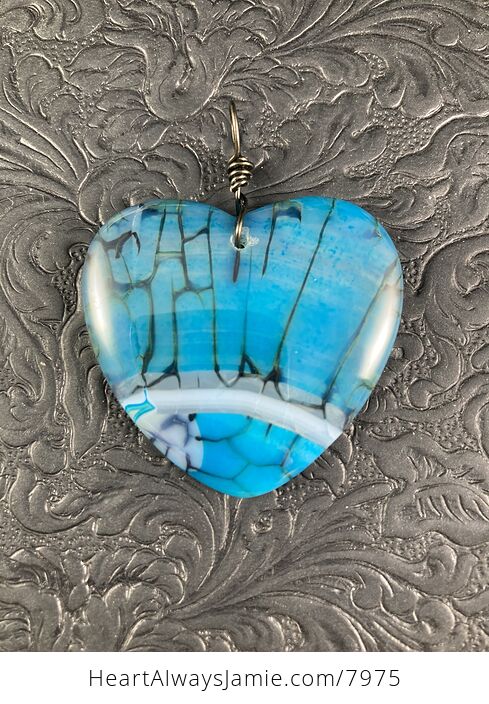 Heart Shaped Blue Dragon Veins Agate Jewelry Pendant - #wGSzujYVcYY-8