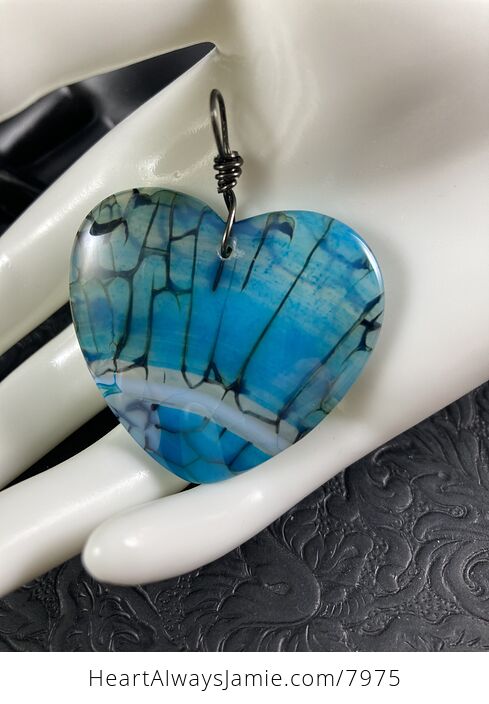 Heart Shaped Blue Dragon Veins Agate Jewelry Pendant - #wGSzujYVcYY-2