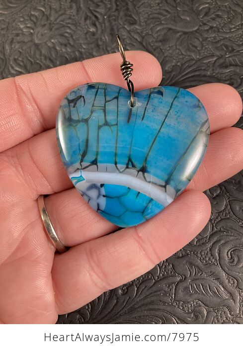 Heart Shaped Blue Dragon Veins Agate Jewelry Pendant - #wGSzujYVcYY-5