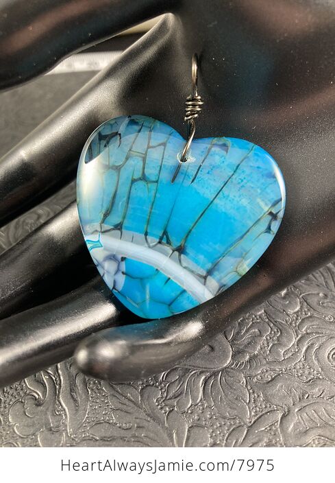Heart Shaped Blue Dragon Veins Agate Jewelry Pendant - #wGSzujYVcYY-1