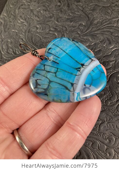 Heart Shaped Blue Dragon Veins Agate Jewelry Pendant - #wGSzujYVcYY-7