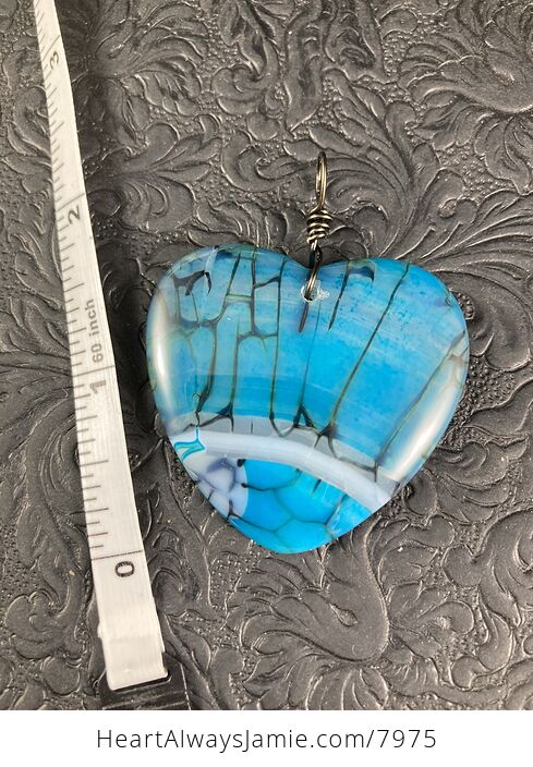 Heart Shaped Blue Dragon Veins Agate Jewelry Pendant - #wGSzujYVcYY-4