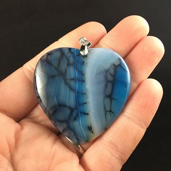 Heart Shaped Blue Dragon Veins Agate Stone Jewelry Pendant #8ATGCgskvq0